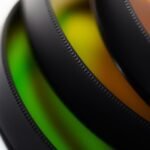 Professional camera with a lens