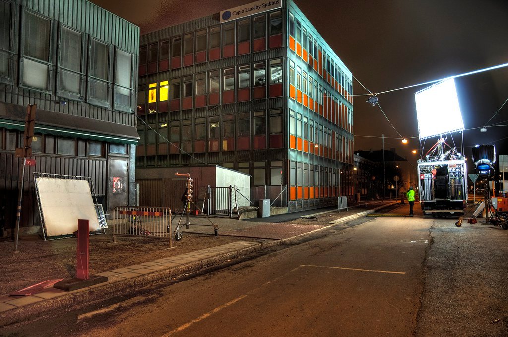 Behind the scenes of a movie film set