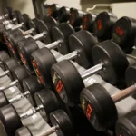 Dumbbell rack at a weightlifting gym
