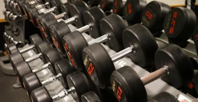 Dumbbell rack at a weightlifting gym