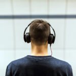 Headphones on a colorful background
