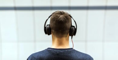 Headphones on a colorful background