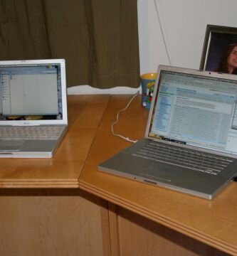 Laptop on a home office desk