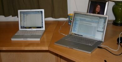 Laptop on a home office desk