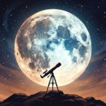 Illustration of the Moon with craters seen through a telescope
