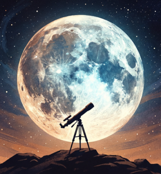 Illustration of the Moon with craters seen through a telescope