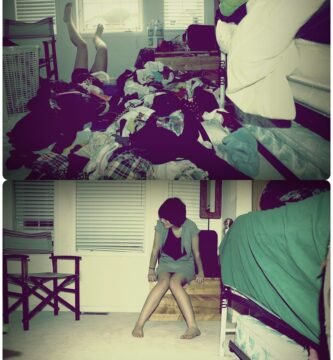 Messy cluttered room with items scattered