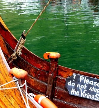 Viking ship in a fjord