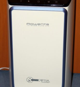 Air purifier running in a home living room