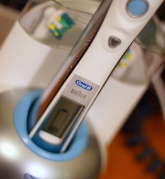 Electric toothbrush in a bathroom