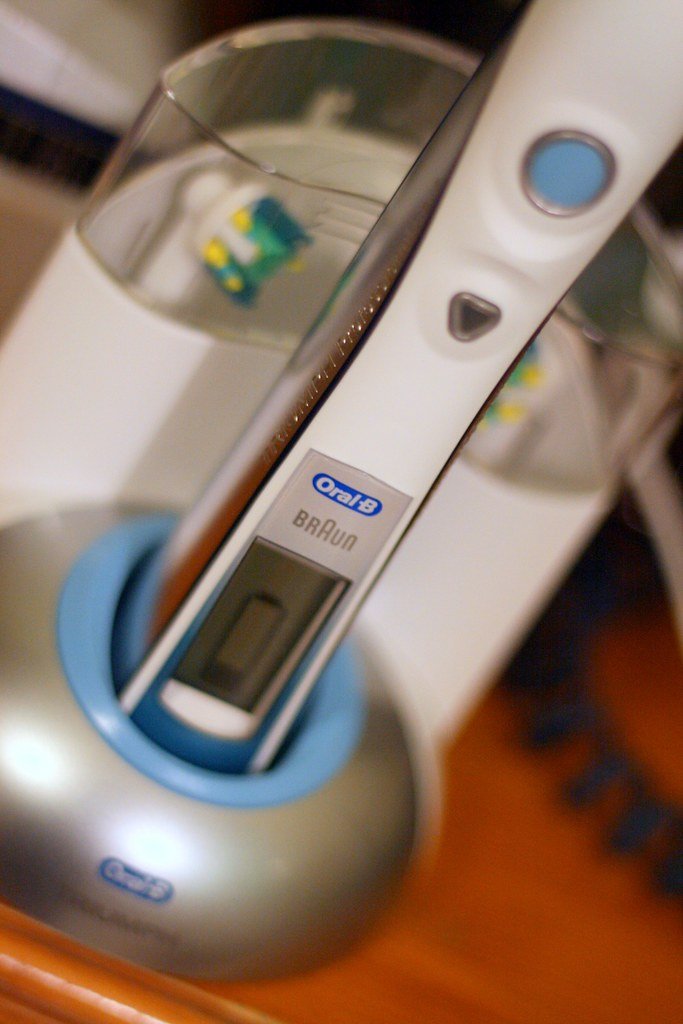 Electric toothbrush in a bathroom