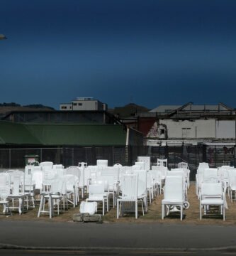 Empty chairs memorial honoring the victims of a tragedy