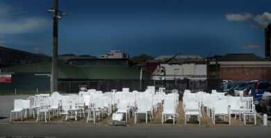 Empty chairs memorial honoring the victims of a tragedy