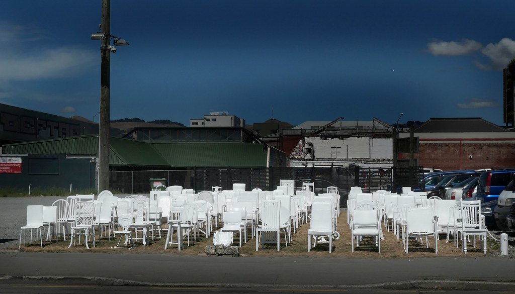 Empty chairs memorial honoring the victims of a tragedy