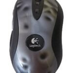 Gaming mouse with RGB lighting on a desk