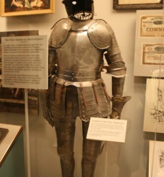 Medieval armor on display in a museum