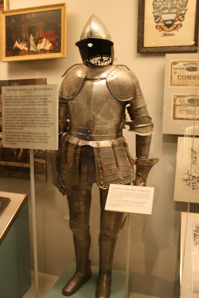 Medieval armor on display in a museum