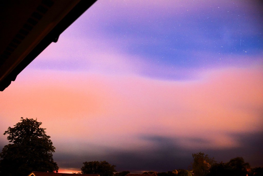 Meteor shower streaking across the night sky