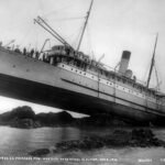 Shipwreck wreckage on the ocean floor