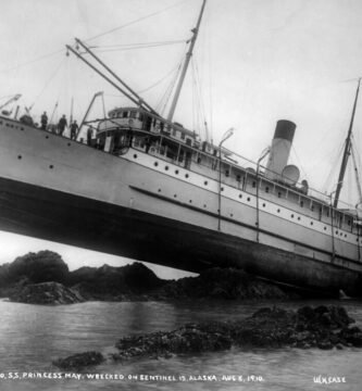Shipwreck wreckage on the ocean floor