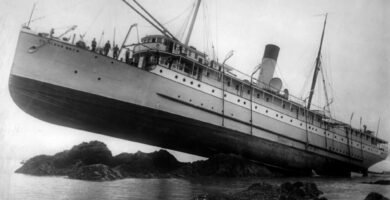 Shipwreck wreckage on the ocean floor