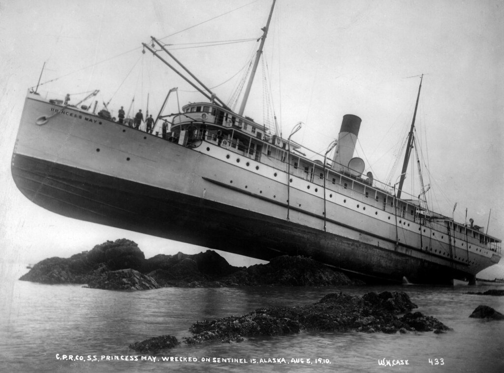 Shipwreck wreckage on the ocean floor