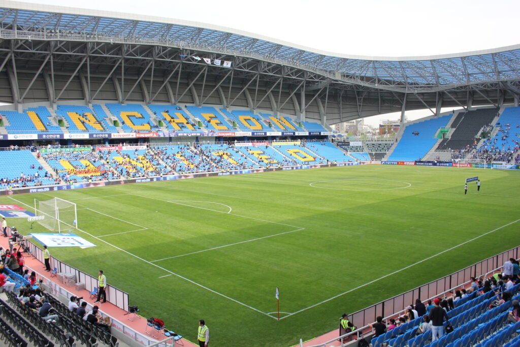 Soccer stadium seen from inside