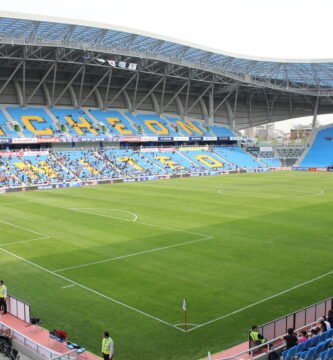 Soccer stadium seen from inside