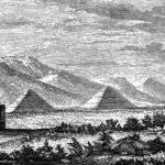 Old engraving of the pyramids of Teotihuacan, Mexico