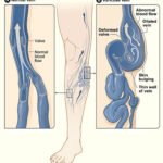 Diagram comparing a normal vein and a varicose vein